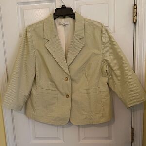 Liz Claiborne Green/Cream Pinstripe Blazer with Button.Closure. Size 1X.